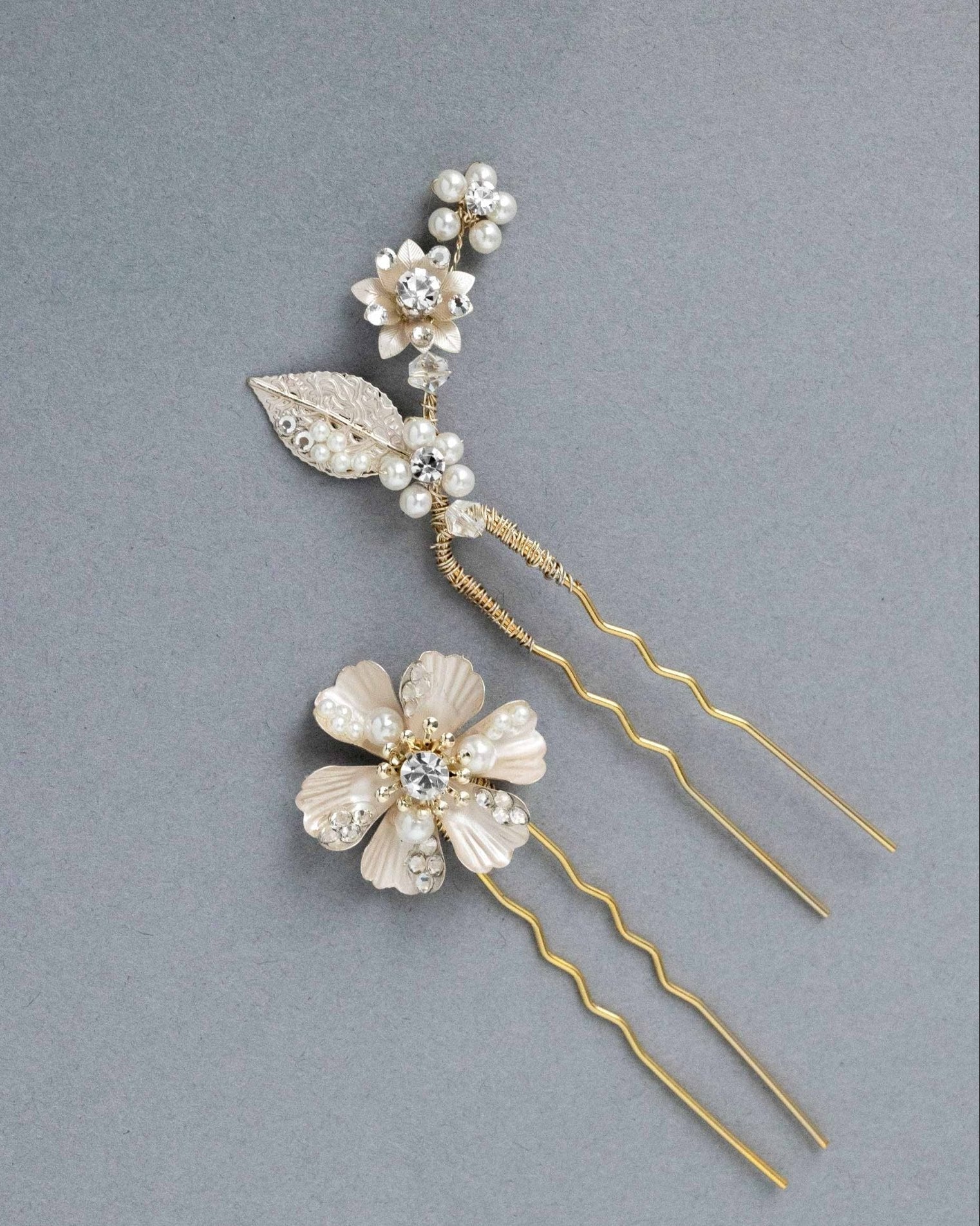 Matte Gold Flower Hair Pin Set for the Bride - Hair Pins - Cassandra Lynne