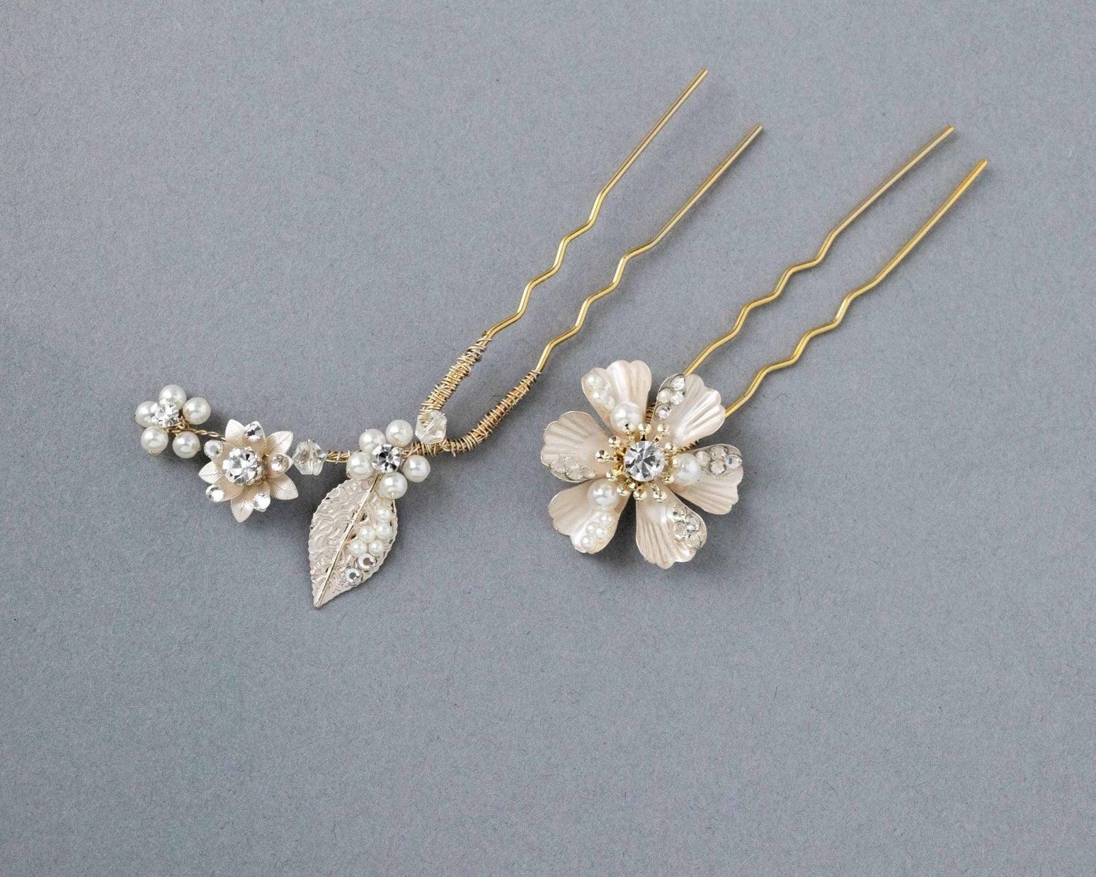 Matte Gold Flower Hair Pin Set for the Bride - Hair Pins - Cassandra Lynne