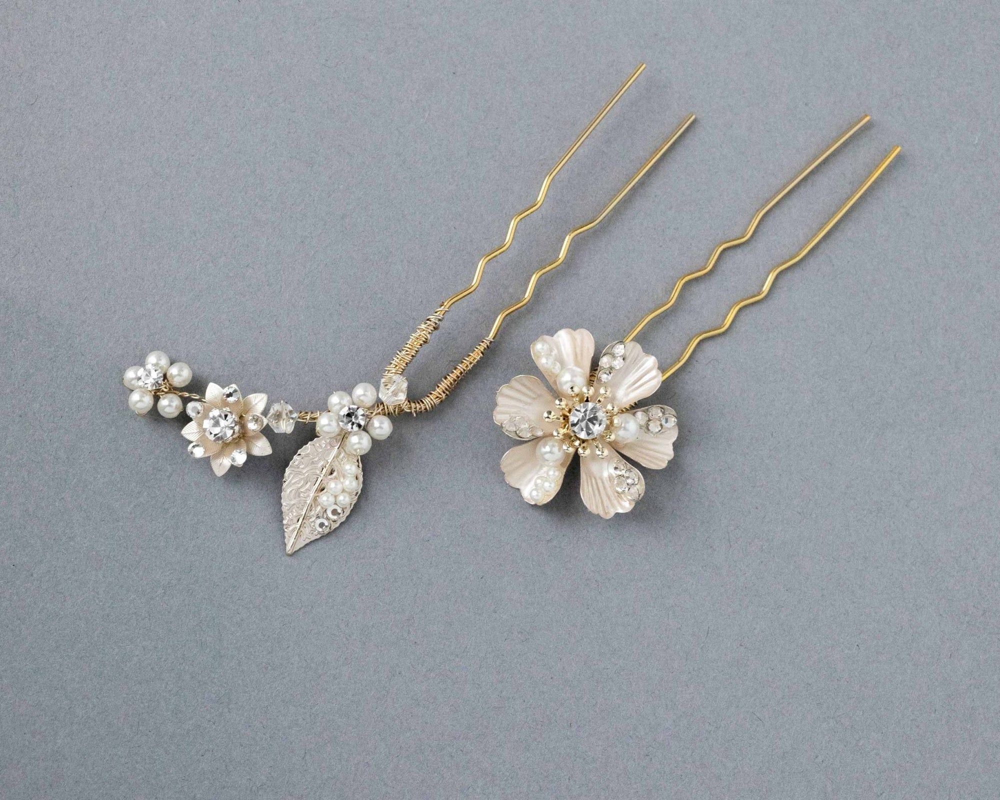 Matte Gold Flower Hair Pin Set for the Bride - Hair Pins - Cassandra Lynne