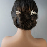 Matte Gold Flower Hair Pin Set for the Bride - Hair Pins - Cassandra Lynne