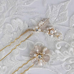 Matte Gold Flower Hair Pin Set for the Bride - Hair Pins - Cassandra Lynne