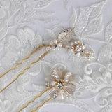 Matte Gold Flower Hair Pin Set for the Bride - Hair Pins - Cassandra Lynne
