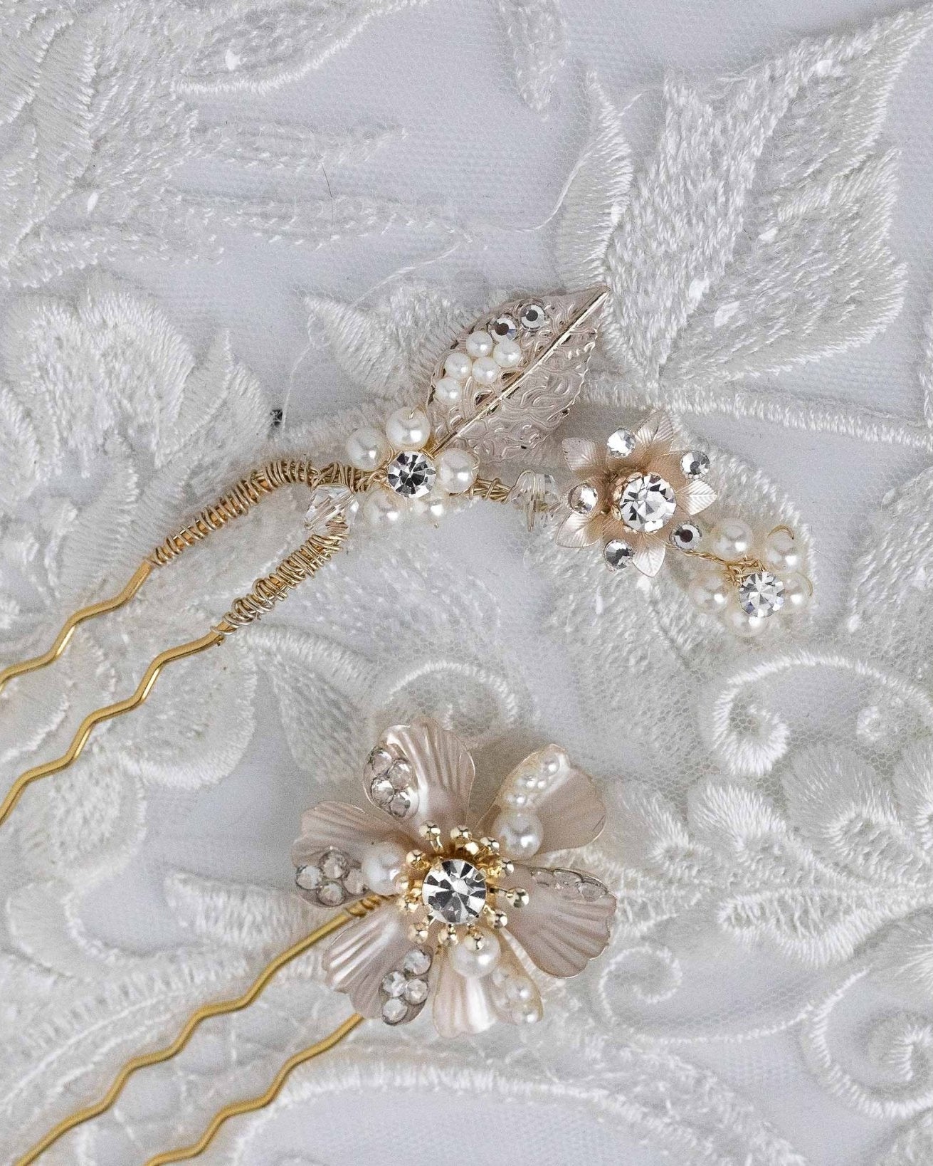 Matte Gold Flower Hair Pin Set for the Bride - Hair Pins - Cassandra Lynne