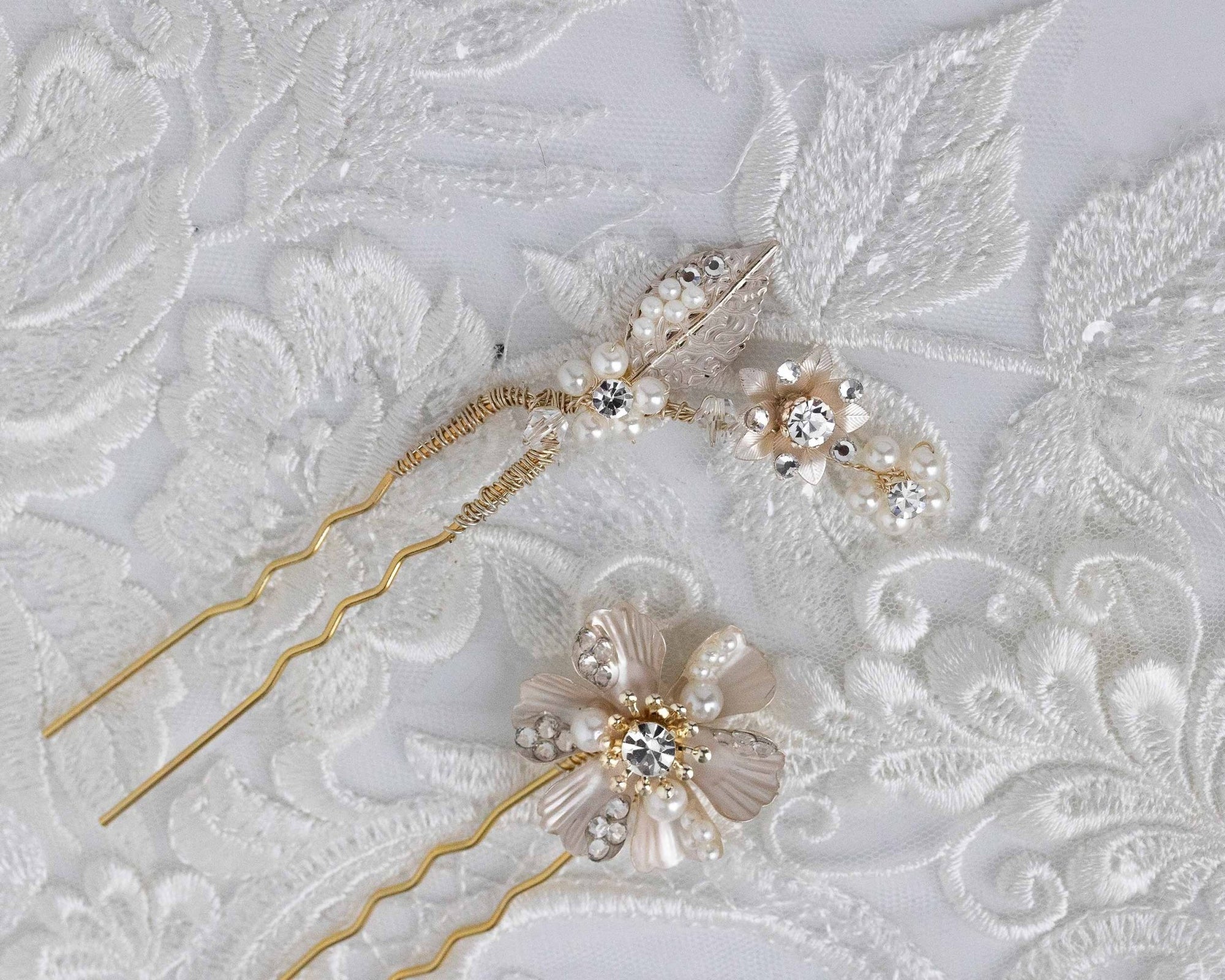 Matte Gold Flower Hair Pin Set for the Bride - Hair Pins - Cassandra Lynne