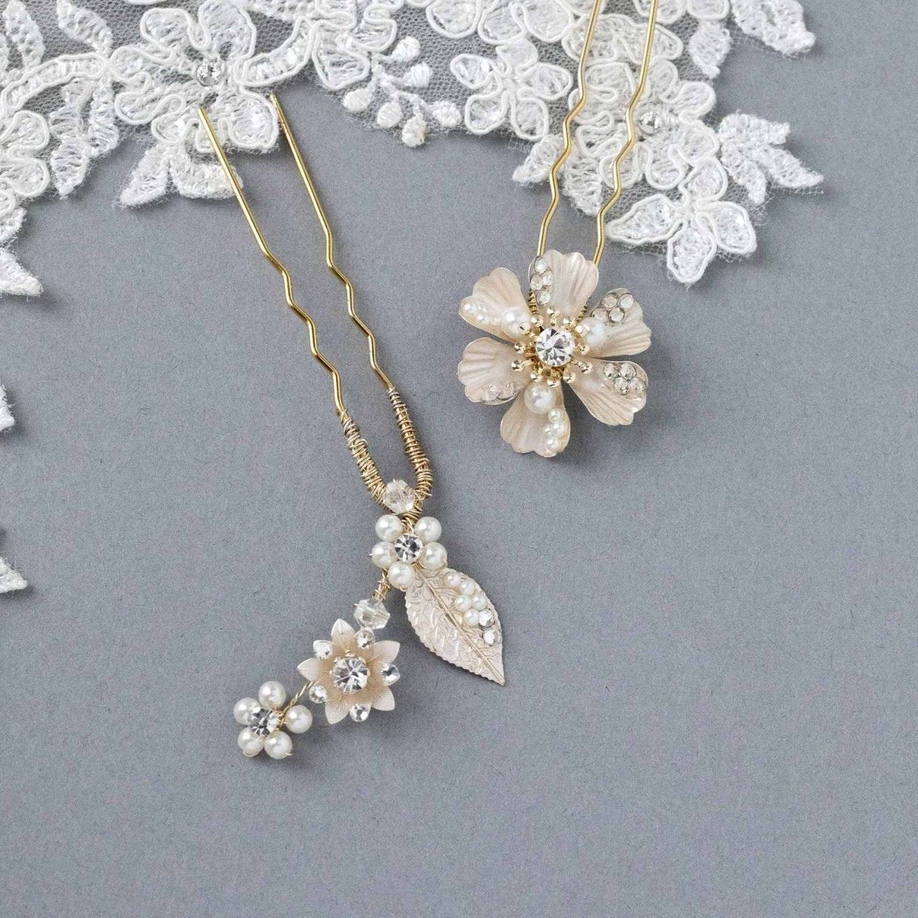 Matte Gold Flower Hair Pin Set for the Bride - Hair Pins - Cassandra Lynne