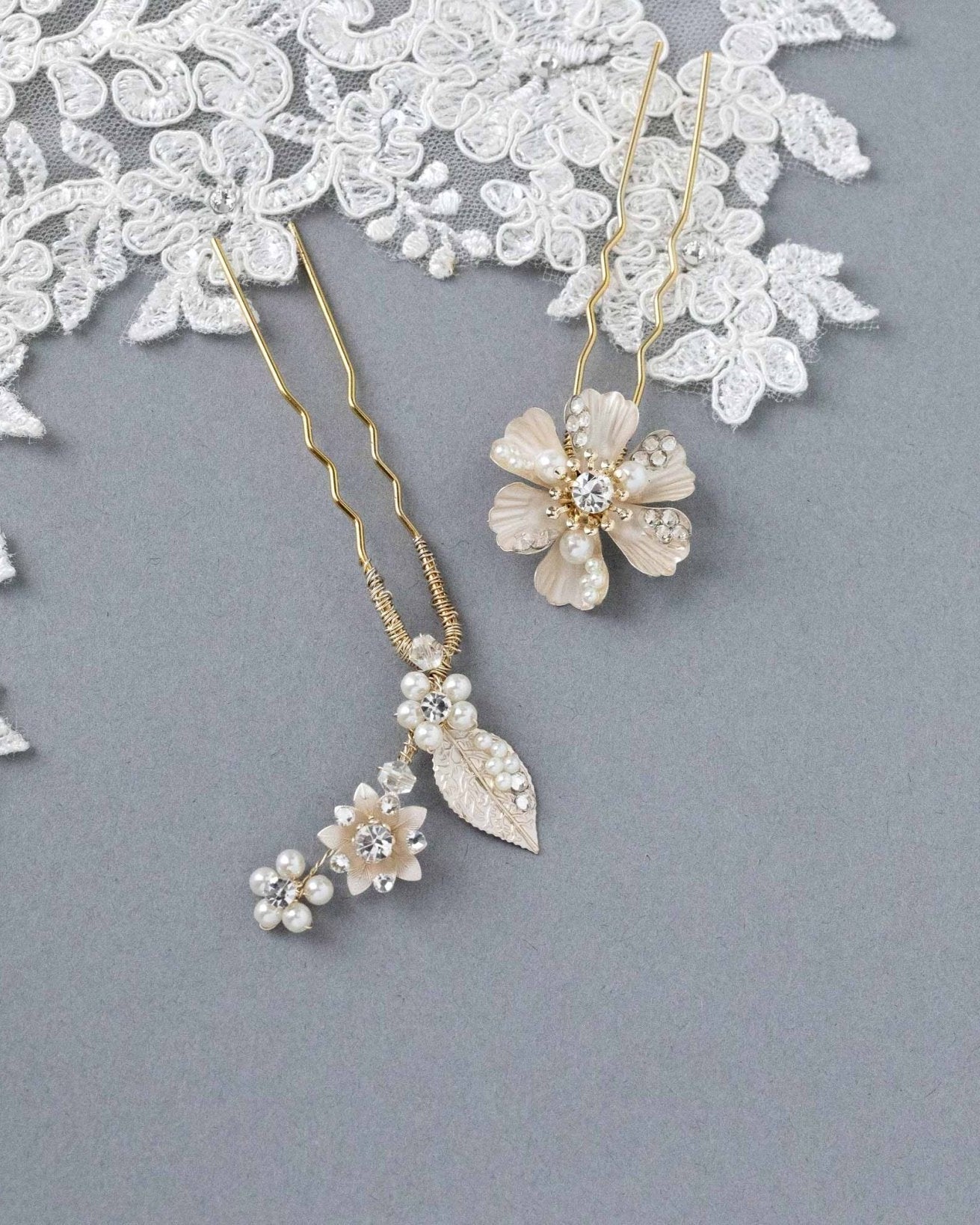 Matte Gold Flower Hair Pin Set for the Bride - Hair Pins - Cassandra Lynne