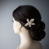 Matte Gold Wedding Hair Flower with Pearls - Hair Clips - Cassandra Lynne