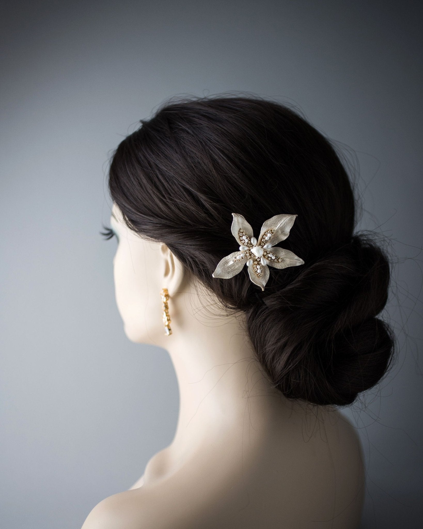 Matte Gold Wedding Hair Flower with Pearls - Hair Clips - Cassandra Lynne