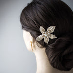 Matte Gold Wedding Hair Flower with Pearls - Hair Clips - Cassandra Lynne