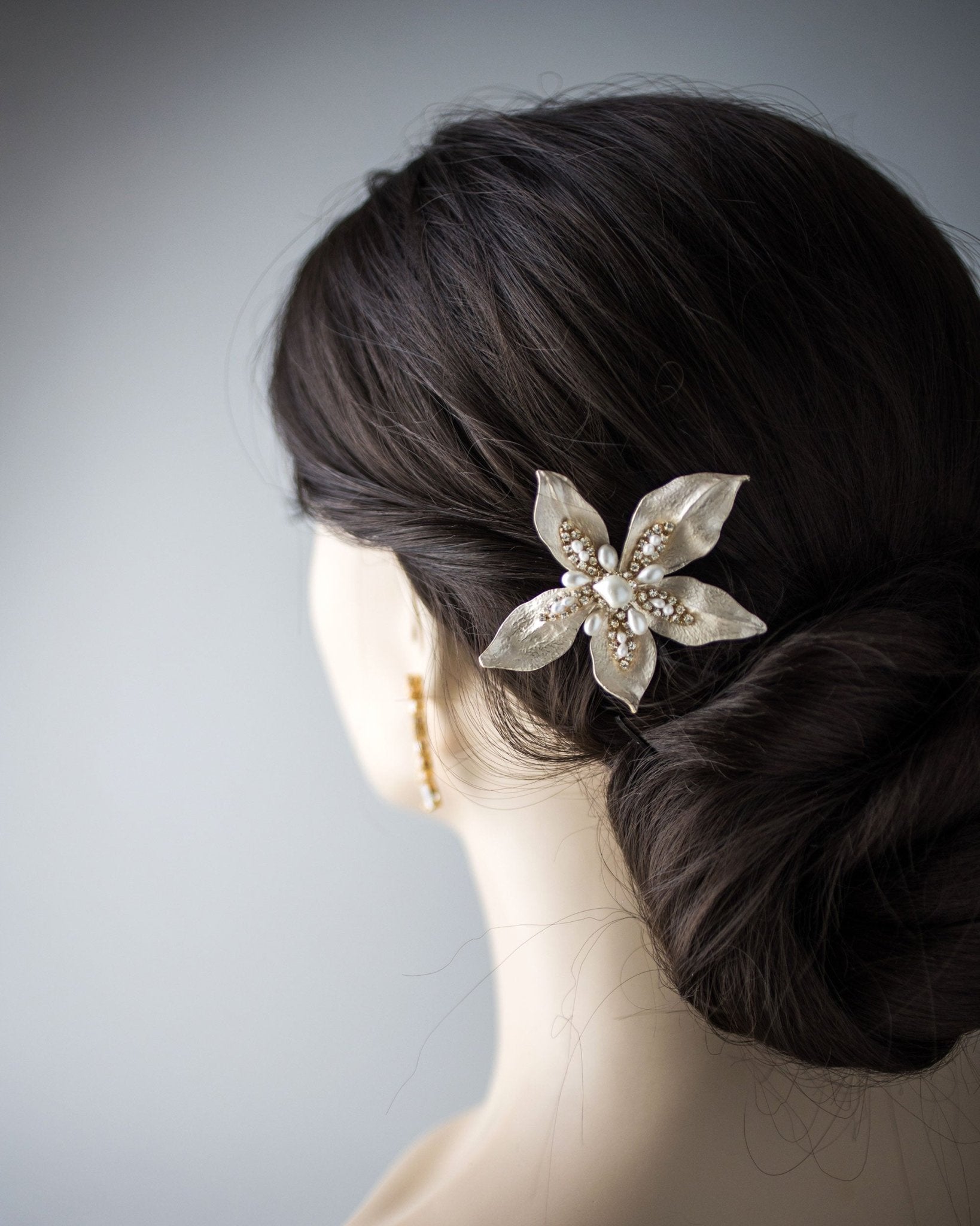 Matte Gold Wedding Hair Flower with Pearls - Hair Clips - Cassandra Lynne