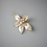 Matte Gold Wedding Hair Flower with Pearls - Hair Clips - Cassandra Lynne