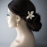 Matte Gold Wedding Hair Flower with Pearls - Hair Clips - Cassandra Lynne