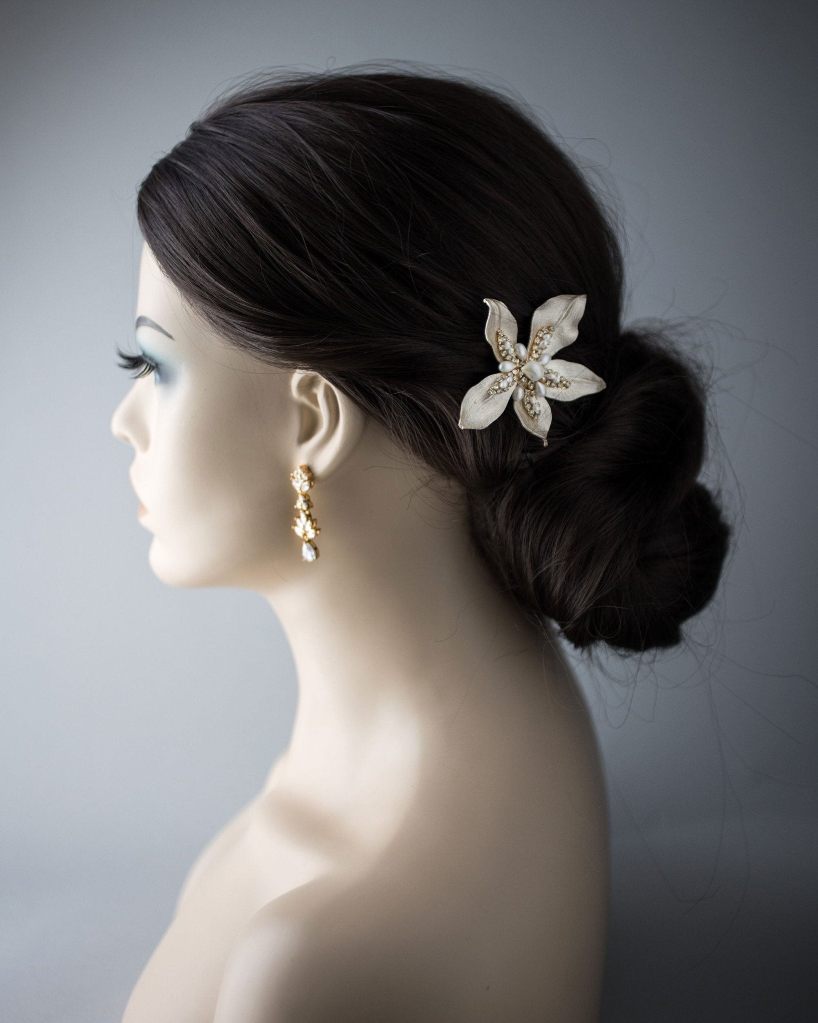 Matte Gold Wedding Hair Flower with Pearls - Hair Clips - Cassandra Lynne