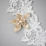 Matte Gold Wedding Hair Flower with Pearls - Hair Clips - Cassandra Lynne