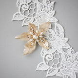 Matte Gold Wedding Hair Flower with Pearls - Hair Clips - Cassandra Lynne