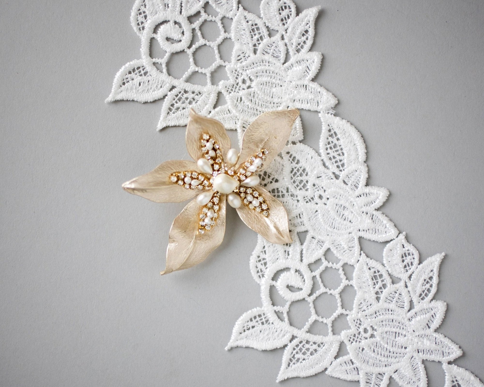 Matte Gold Wedding Hair Flower with Pearls - Hair Clips - Cassandra Lynne