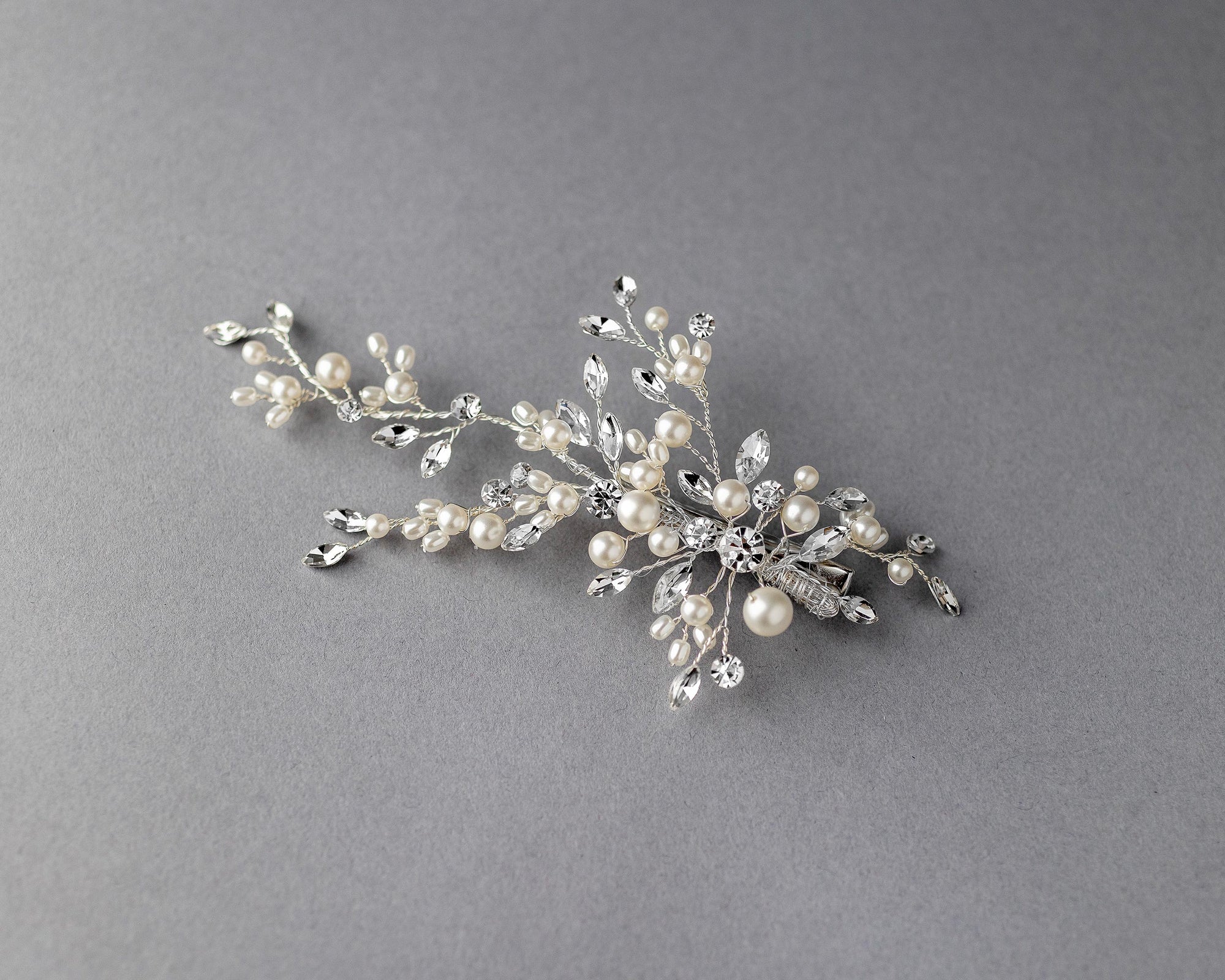 Bridal Hair Clip of Ivory Matte Pearls and Jewels