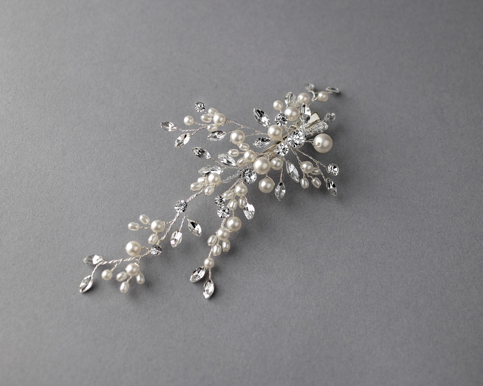 Bridal Hair Clip of Ivory Matte Pearls and Jewels