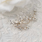 Matte Pearls and Flower Buds Gold Bridal Clip - Hair Clips - Cassandra Lynne