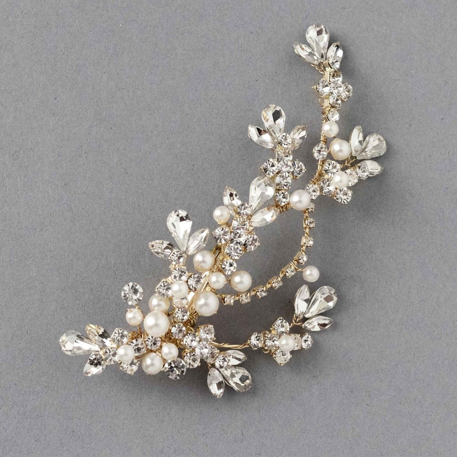 Matte Pearls and Flower Buds Gold Bridal Clip - Hair Clips - Cassandra Lynne