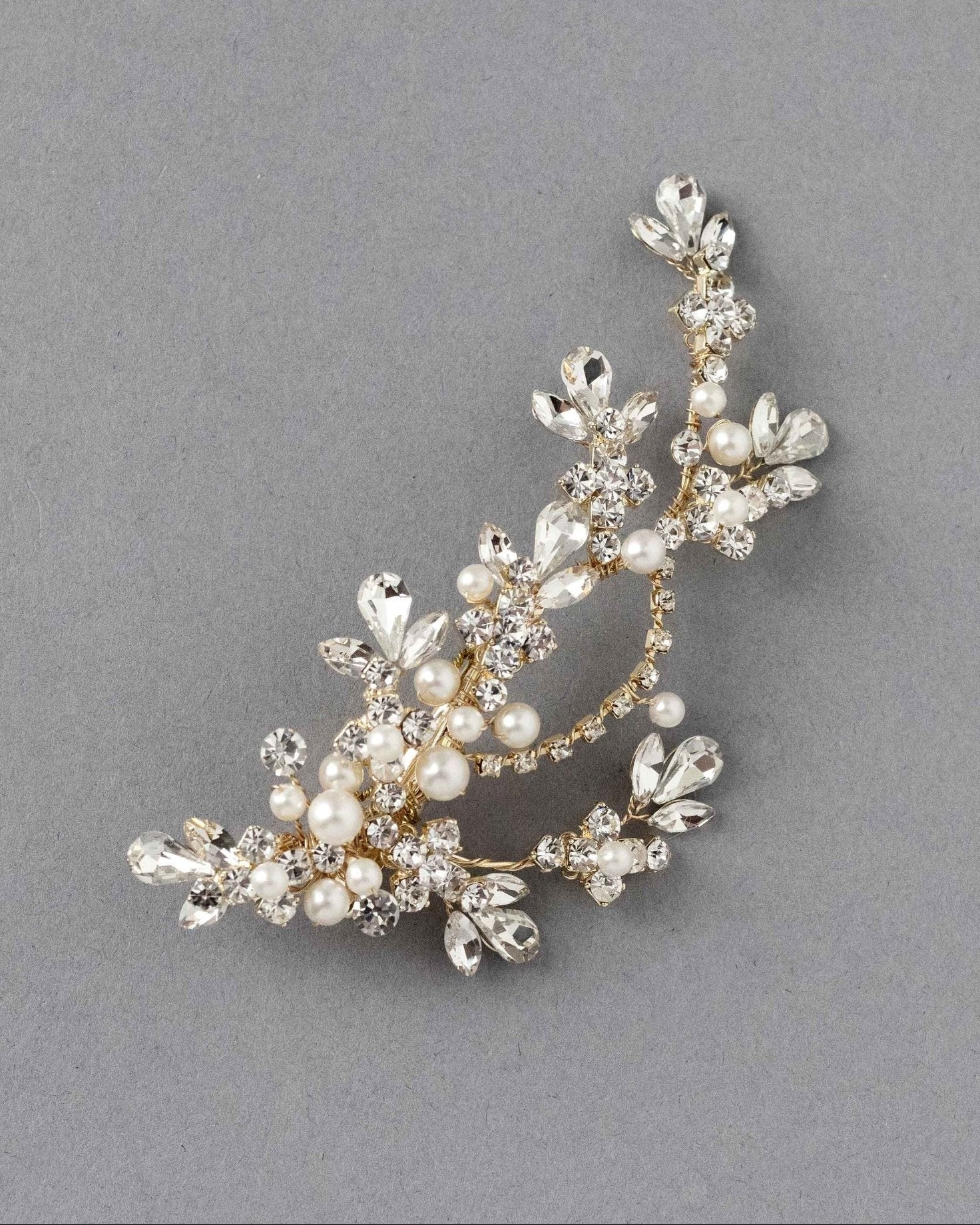 Matte Pearls and Flower Buds Gold Bridal Clip - Hair Clips - Cassandra Lynne