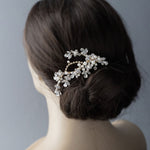 Matte Pearls and Flower Buds Gold Bridal Clip - Hair Clips - Cassandra Lynne