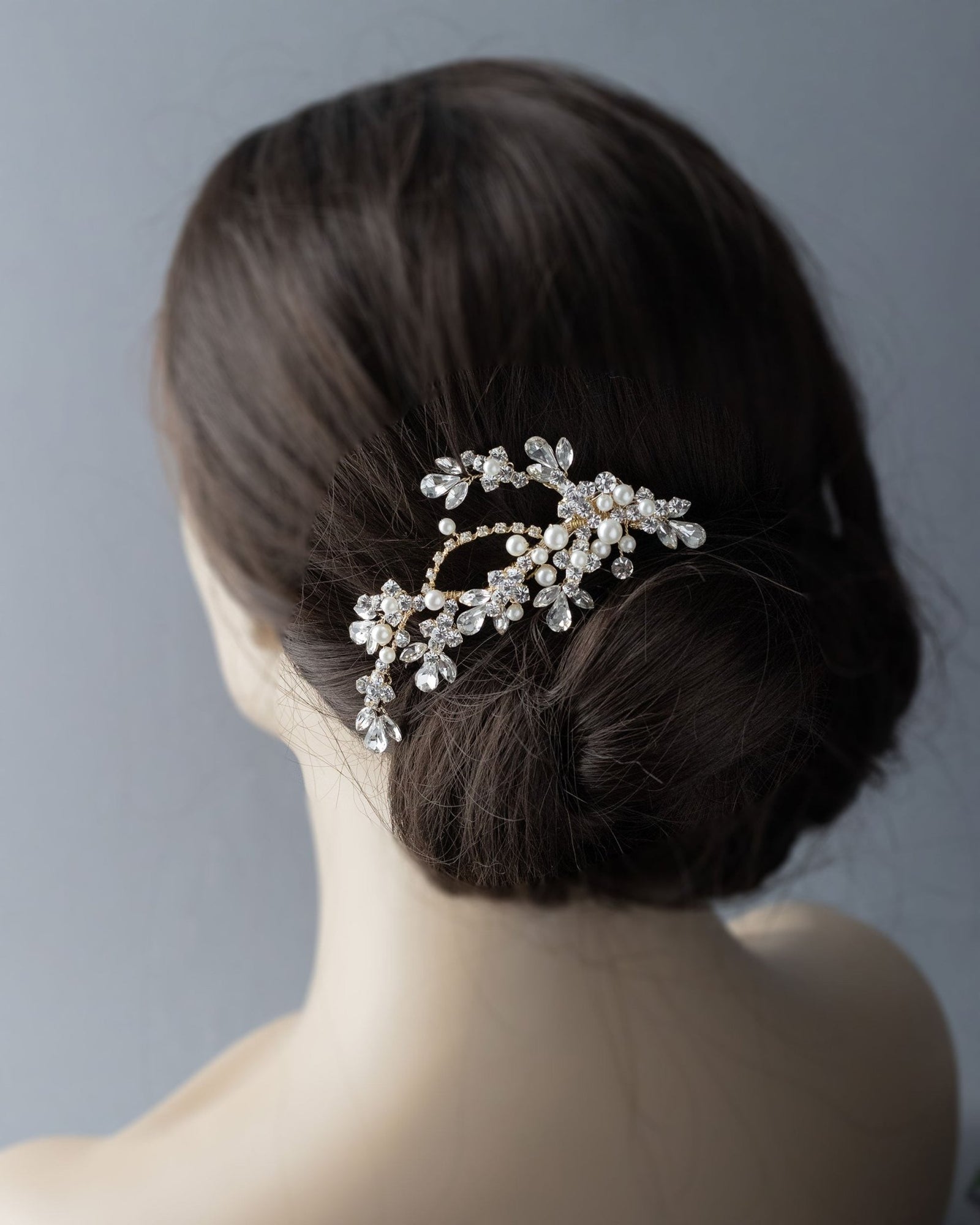 Matte Pearls and Flower Buds Gold Bridal Clip - Hair Clips - Cassandra Lynne