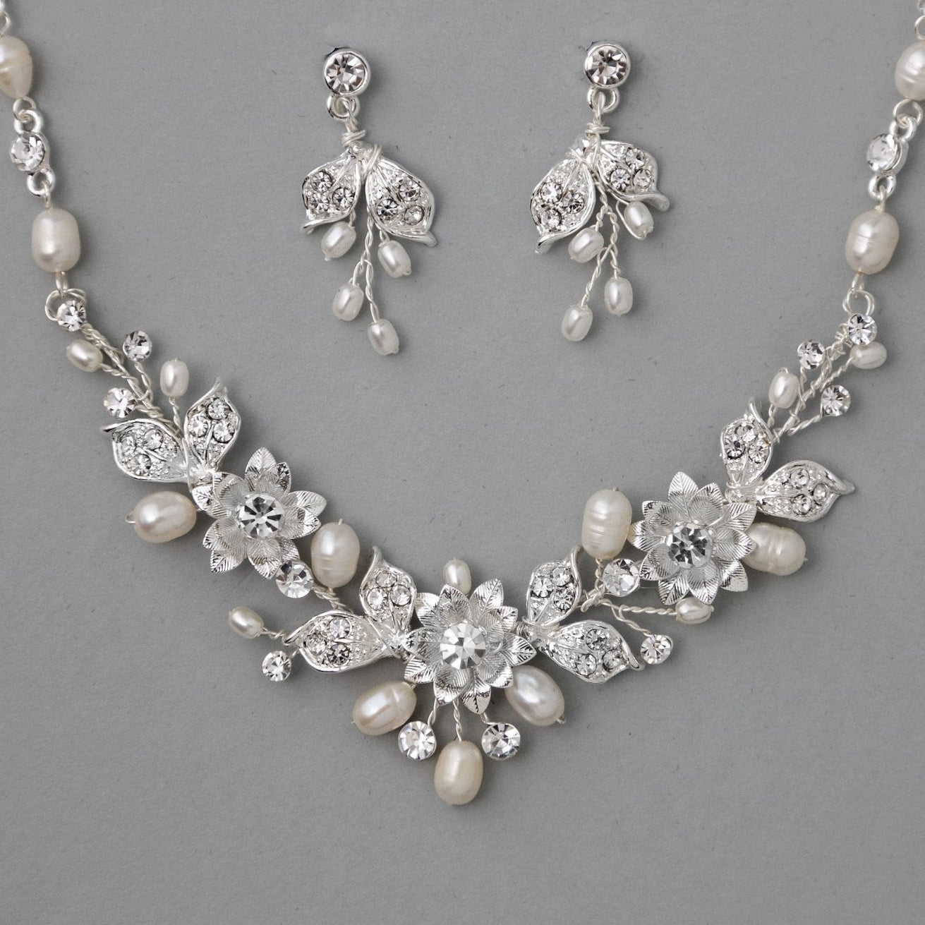 Metal Flowers Wedding Necklace Set - Necklace Set - Cassandra Lynne
