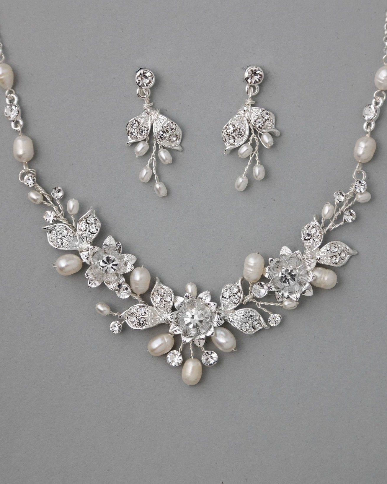 Metal Flowers Wedding Necklace Set - Necklace Set - Cassandra Lynne