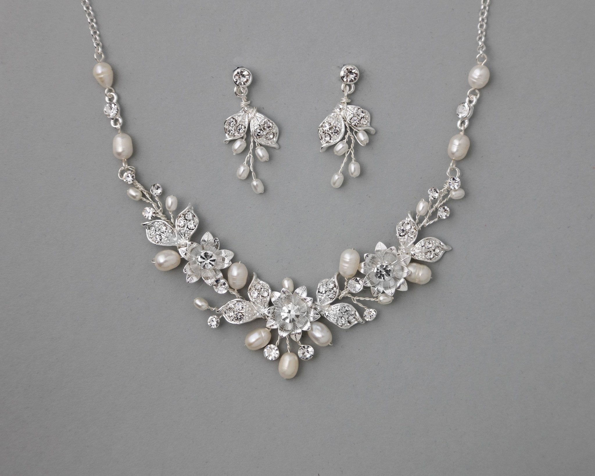Metal Flowers Wedding Necklace Set - Necklace Set - Cassandra Lynne