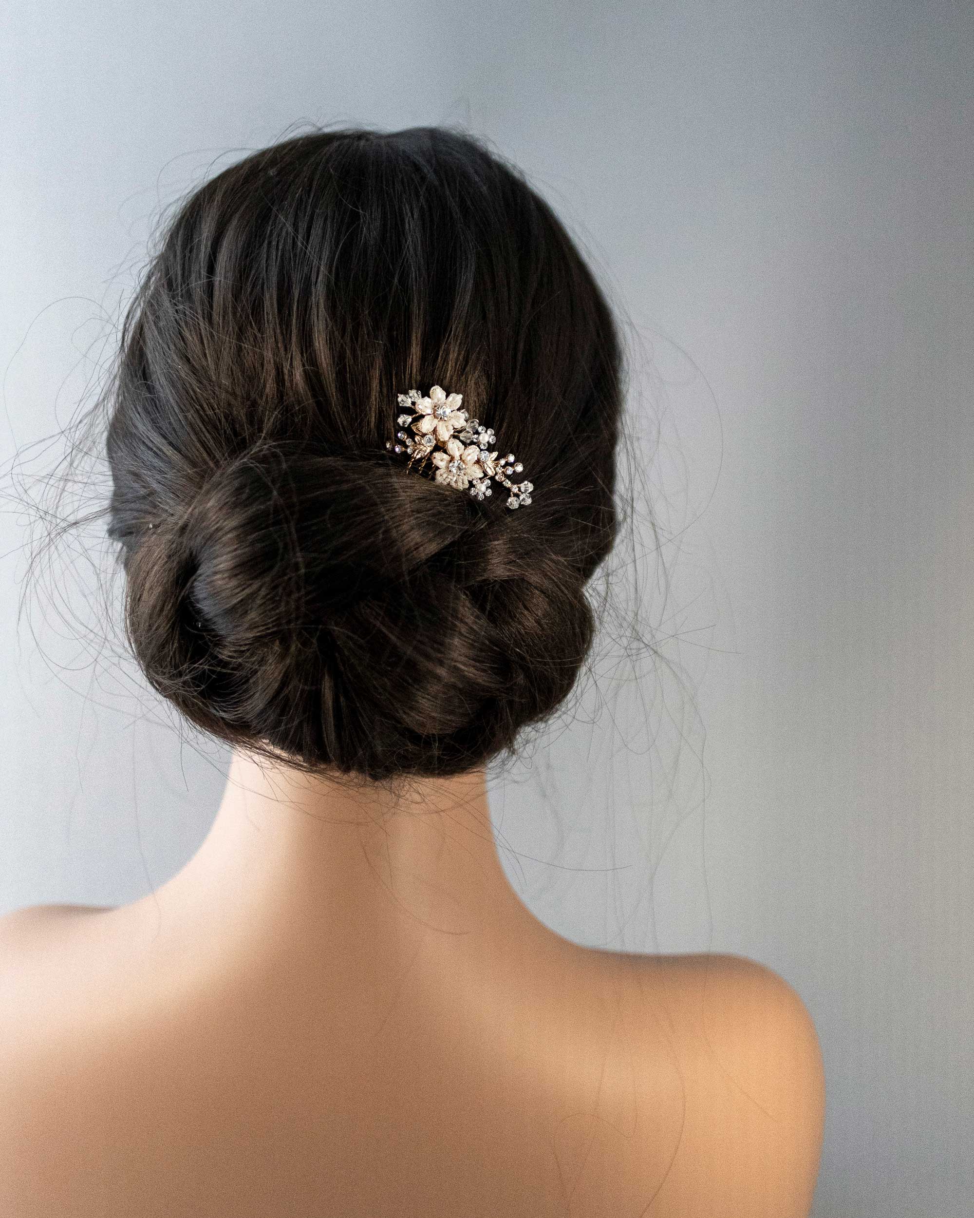 Mini Bridal Hair Comb with Gold Beaded Flowers