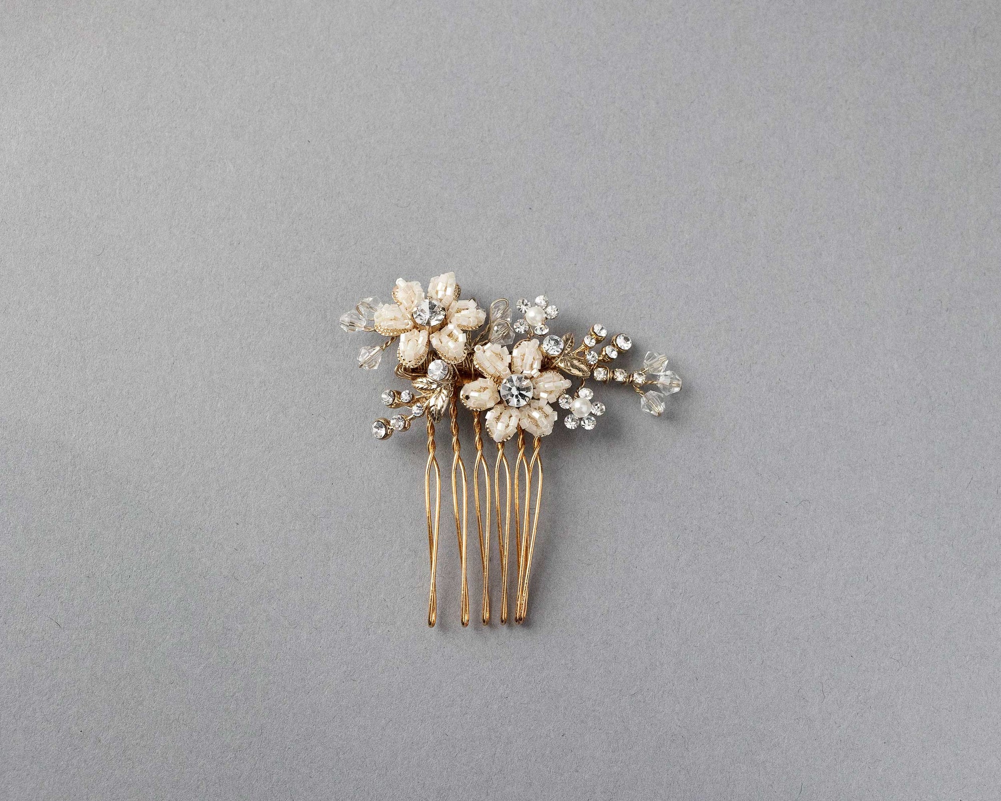 Mini Bridal Hair Comb with Gold Beaded Flowers