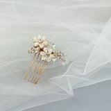Mini Bridal Hair Comb with Gold Beaded Flowers - Hair Combs - Cassandra Lynne