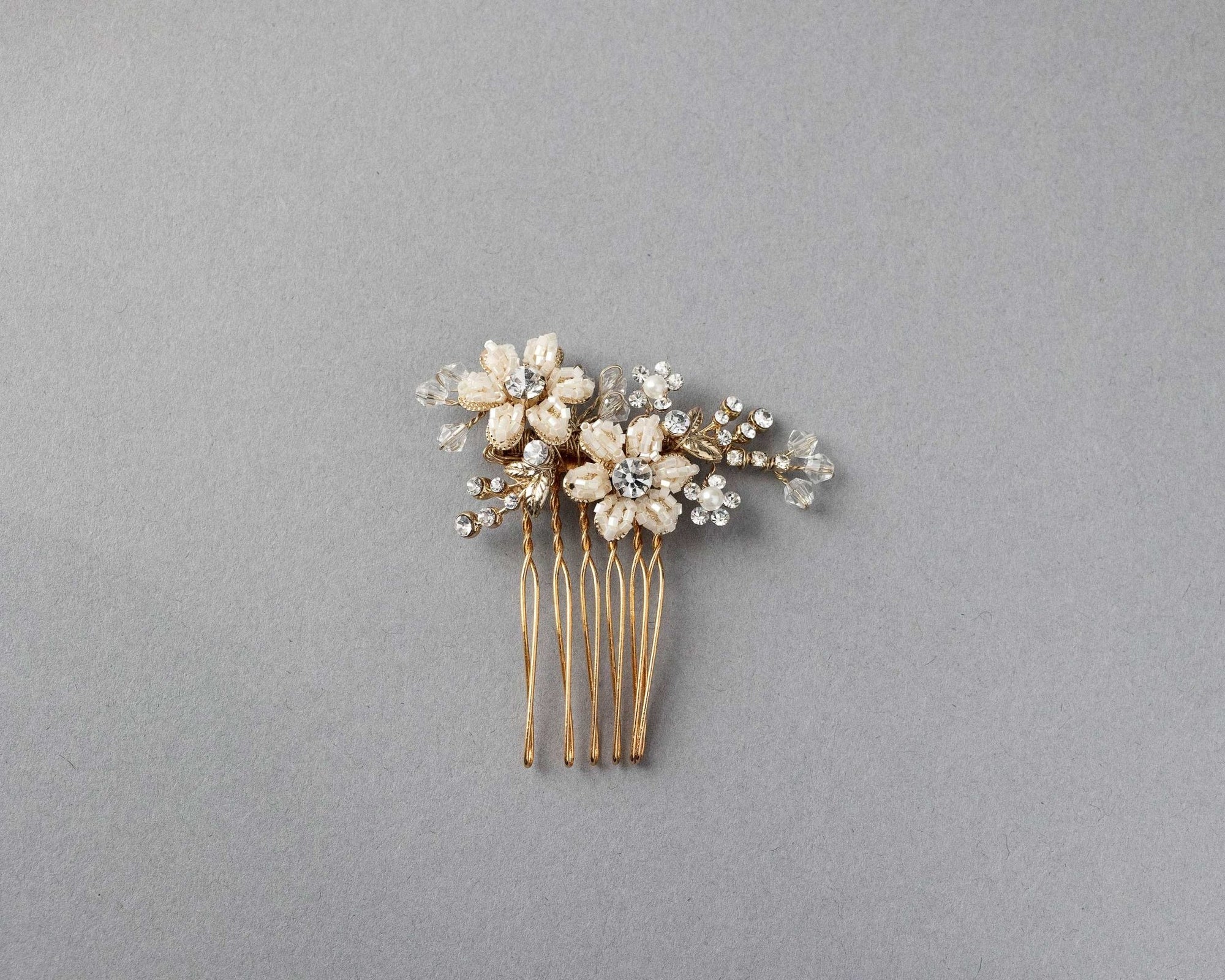 Mini Bridal Hair Comb with Gold Beaded Flowers - Hair Combs - Cassandra Lynne