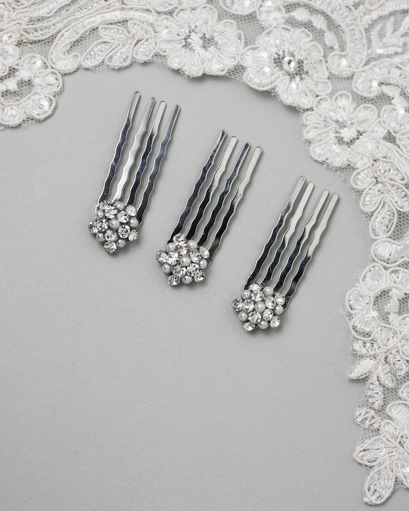 Mini Crystal and Pearl Comb Set - Hair Comb - Cassandra Lynne