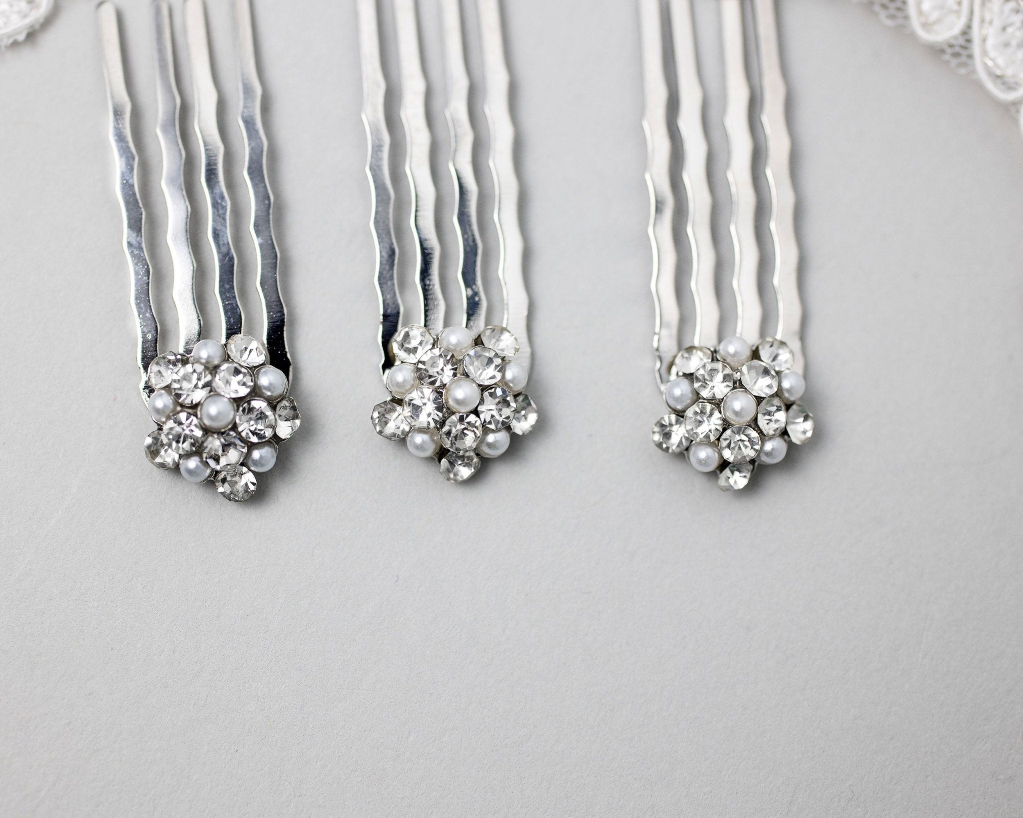 Mini Crystal and Pearl Comb Set - Hair Comb - Cassandra Lynne