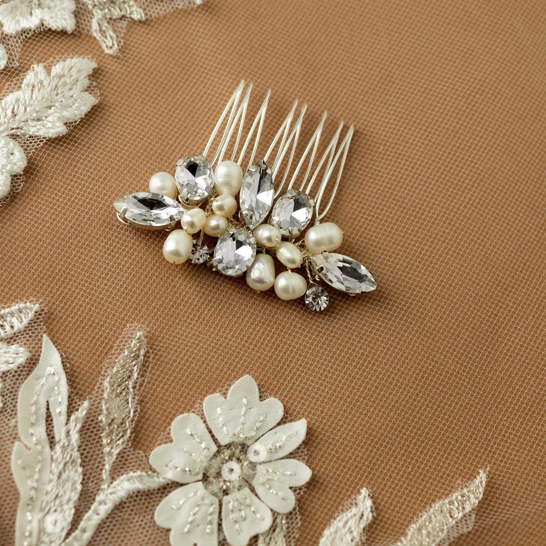 Mini Pearl and Rhinestone Crystal Hair Comb