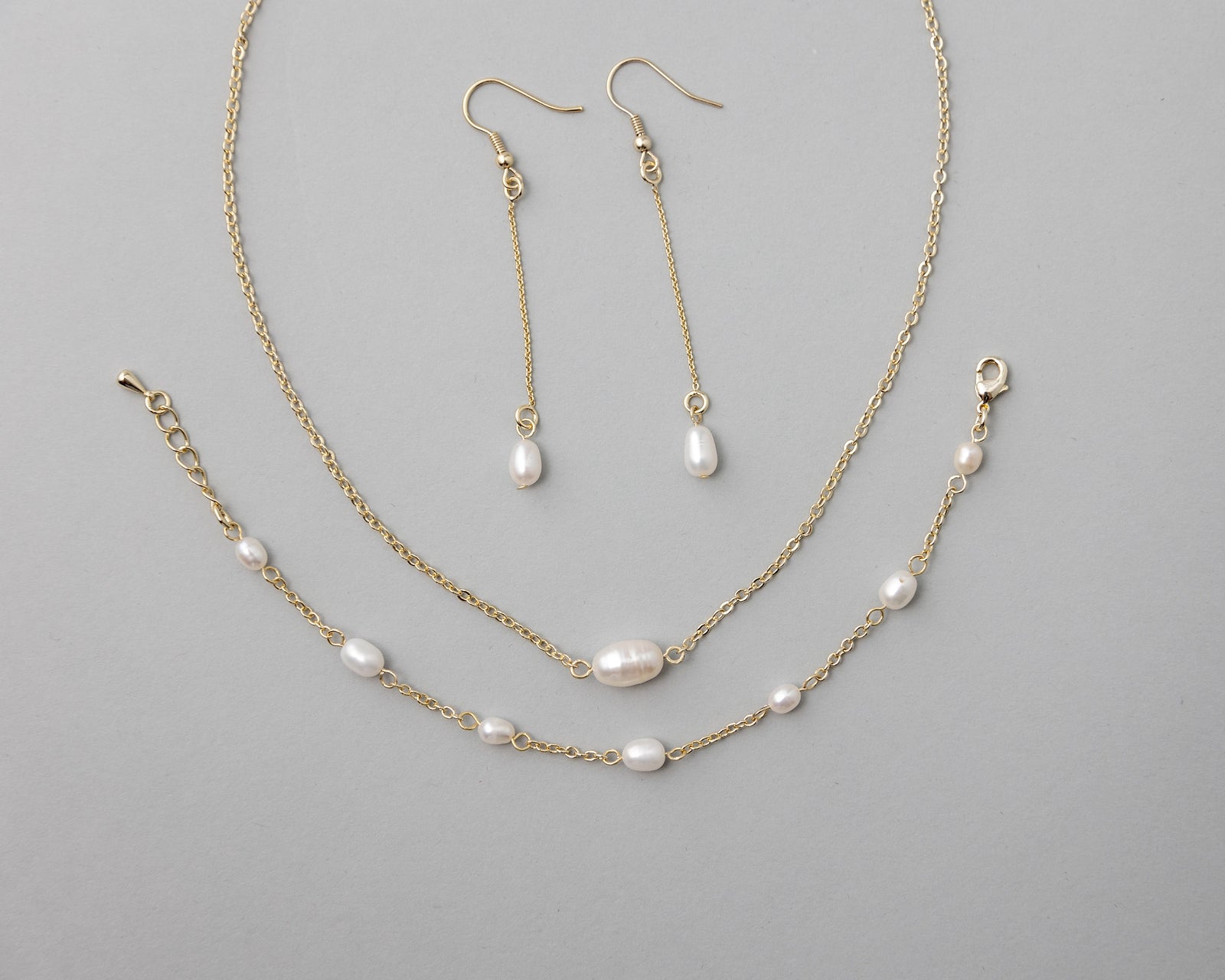 Petite Cultured Pearl Necklace Earrings and Bracelet