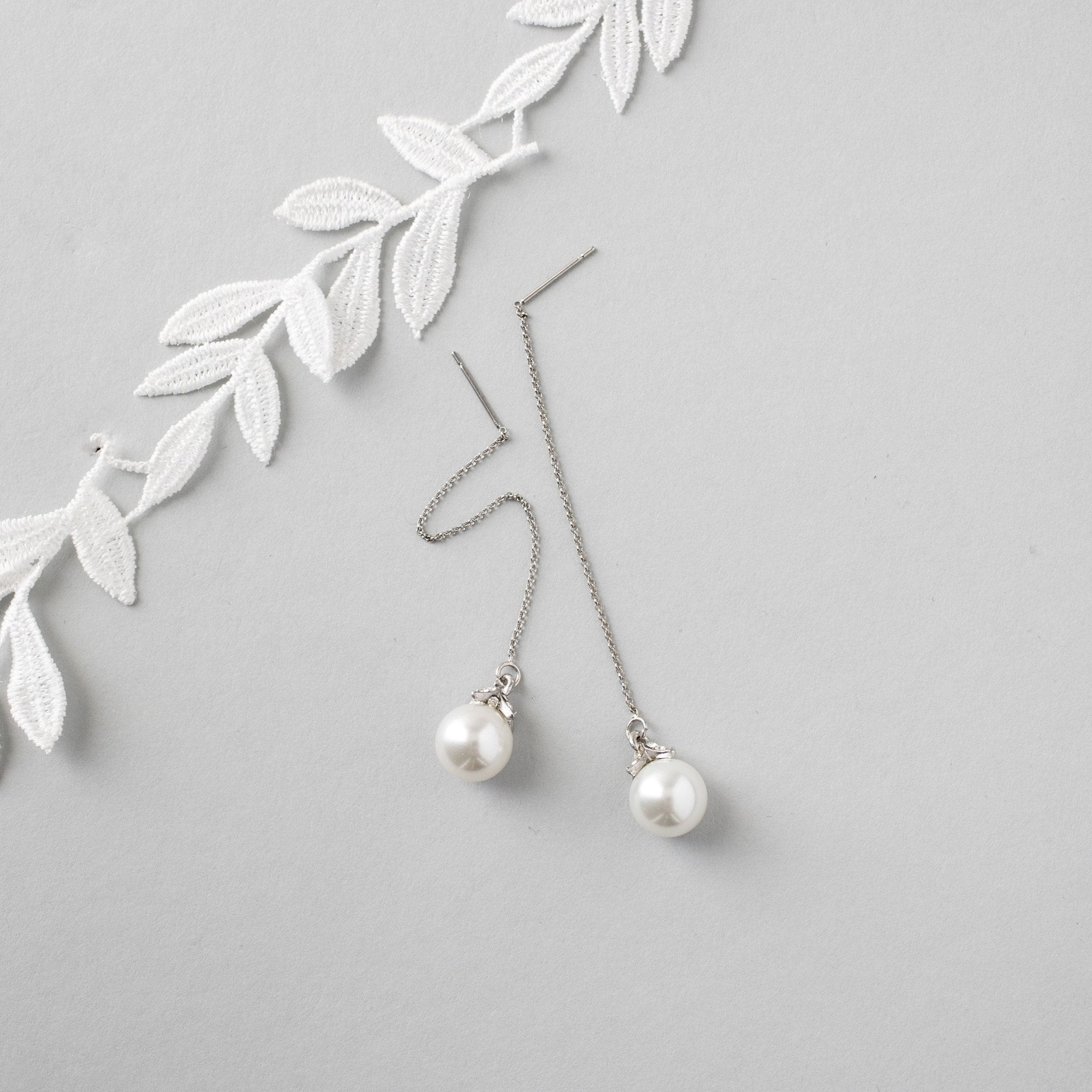 Minimalist Pearl Thread Earrings - Earrings - Cassandra Lynne