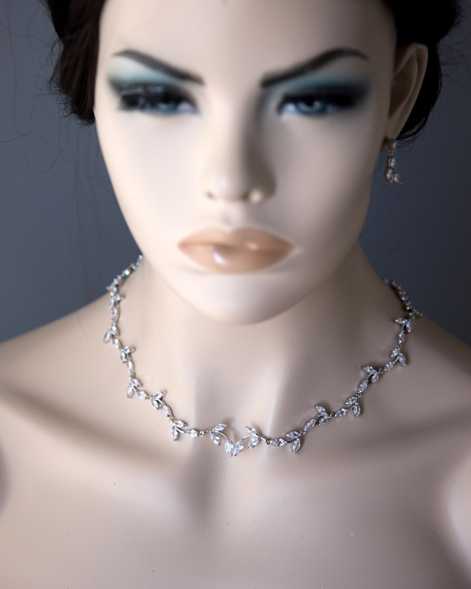 Minimalist Reflective Design CZ Vine Necklace Set - Necklace Set - Cassandra Lynne