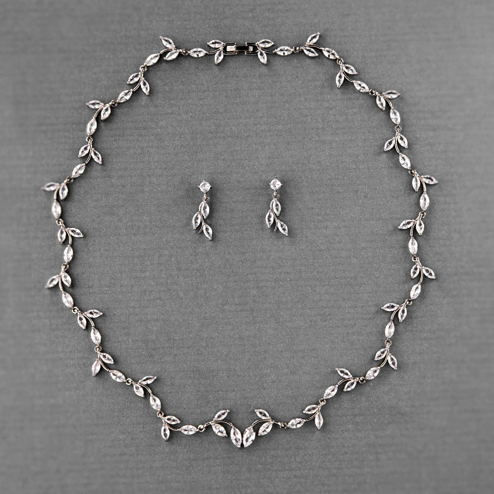 Minimalist Reflective Design CZ Vine Necklace Set - Necklace Set - Cassandra Lynne