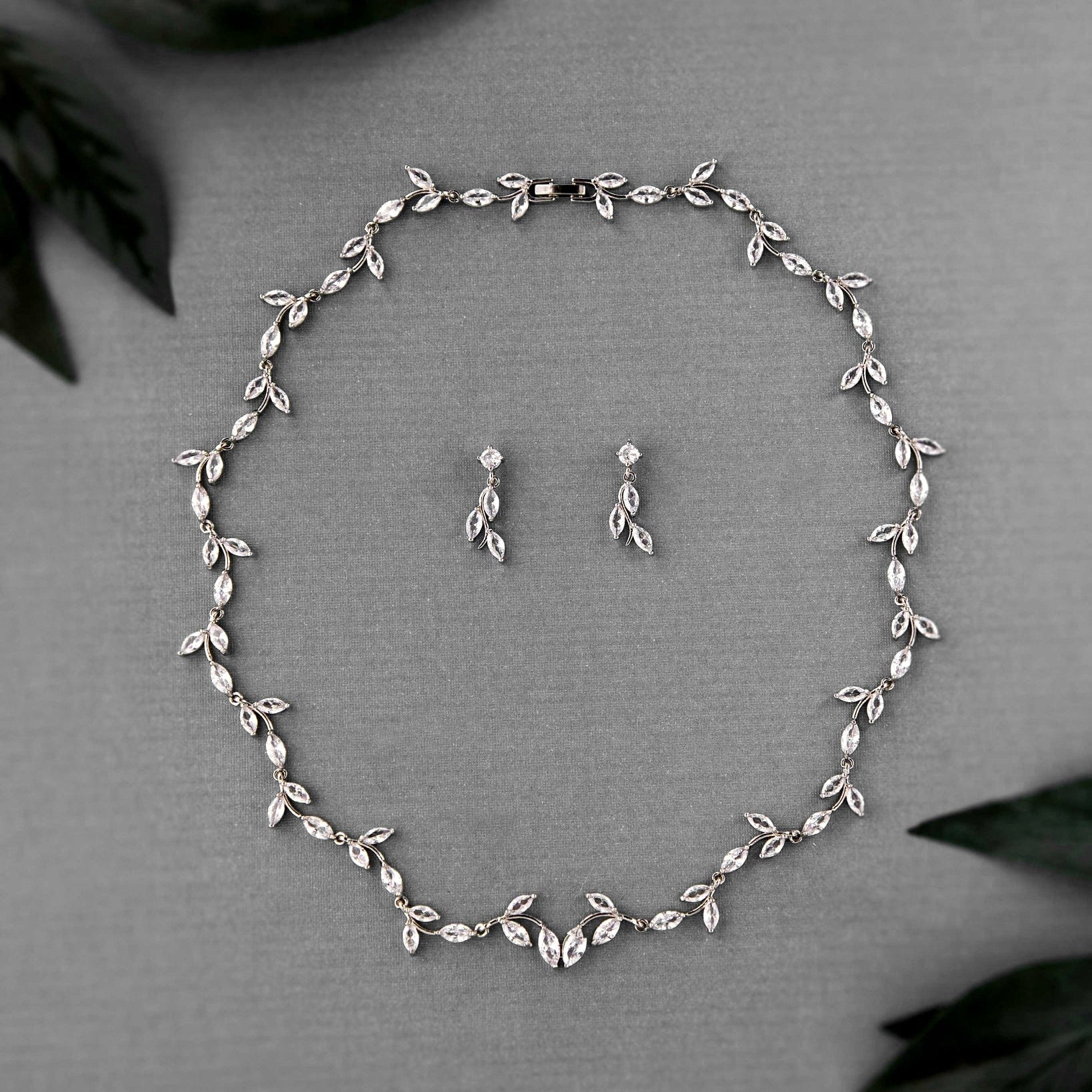 Minimalist Reflective Design CZ Vine Necklace Set - Necklace Set - Cassandra Lynne