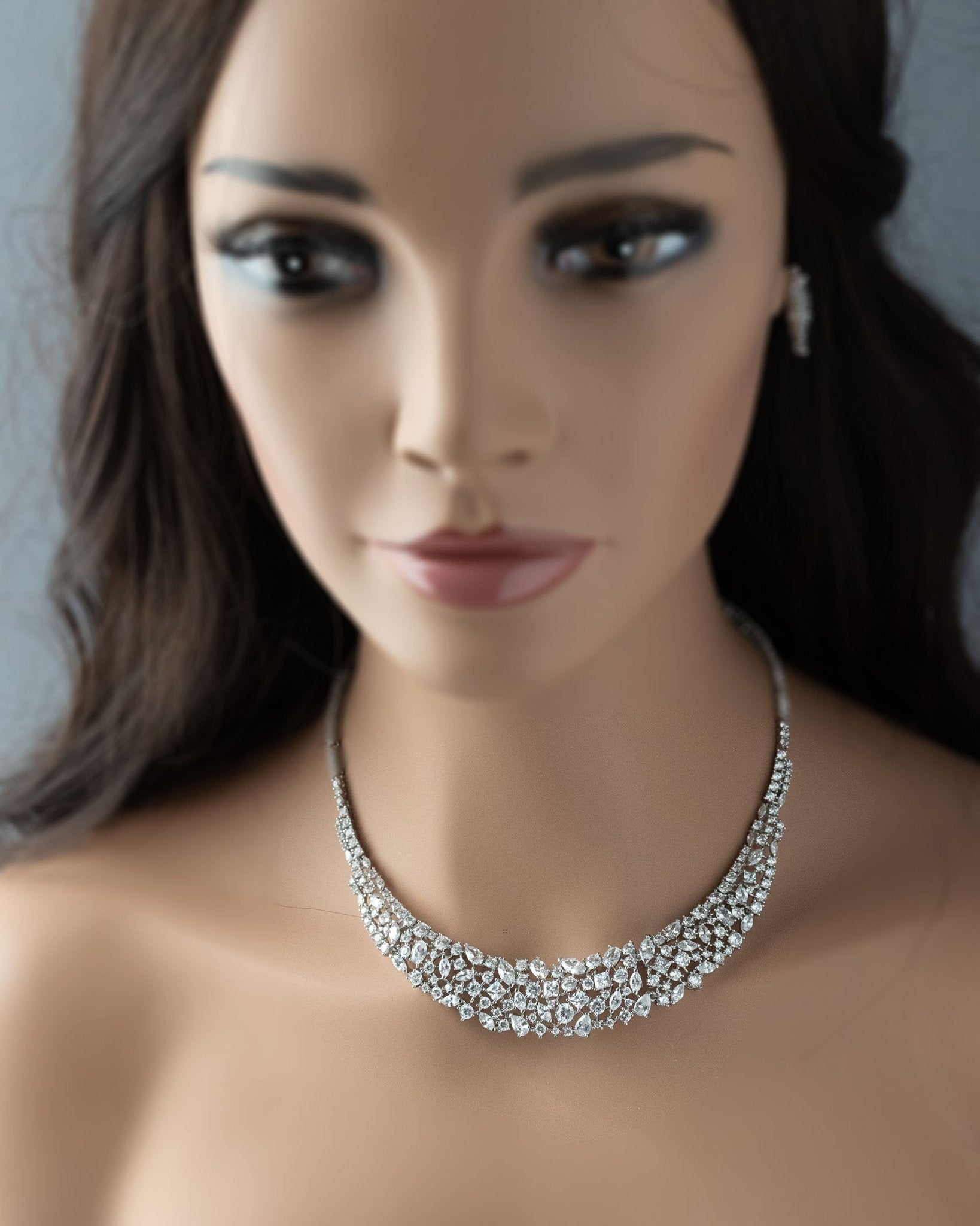 Multi Shape CZ Bib Style Wedding Necklace Set - Necklace Set - Cassandra Lynne
