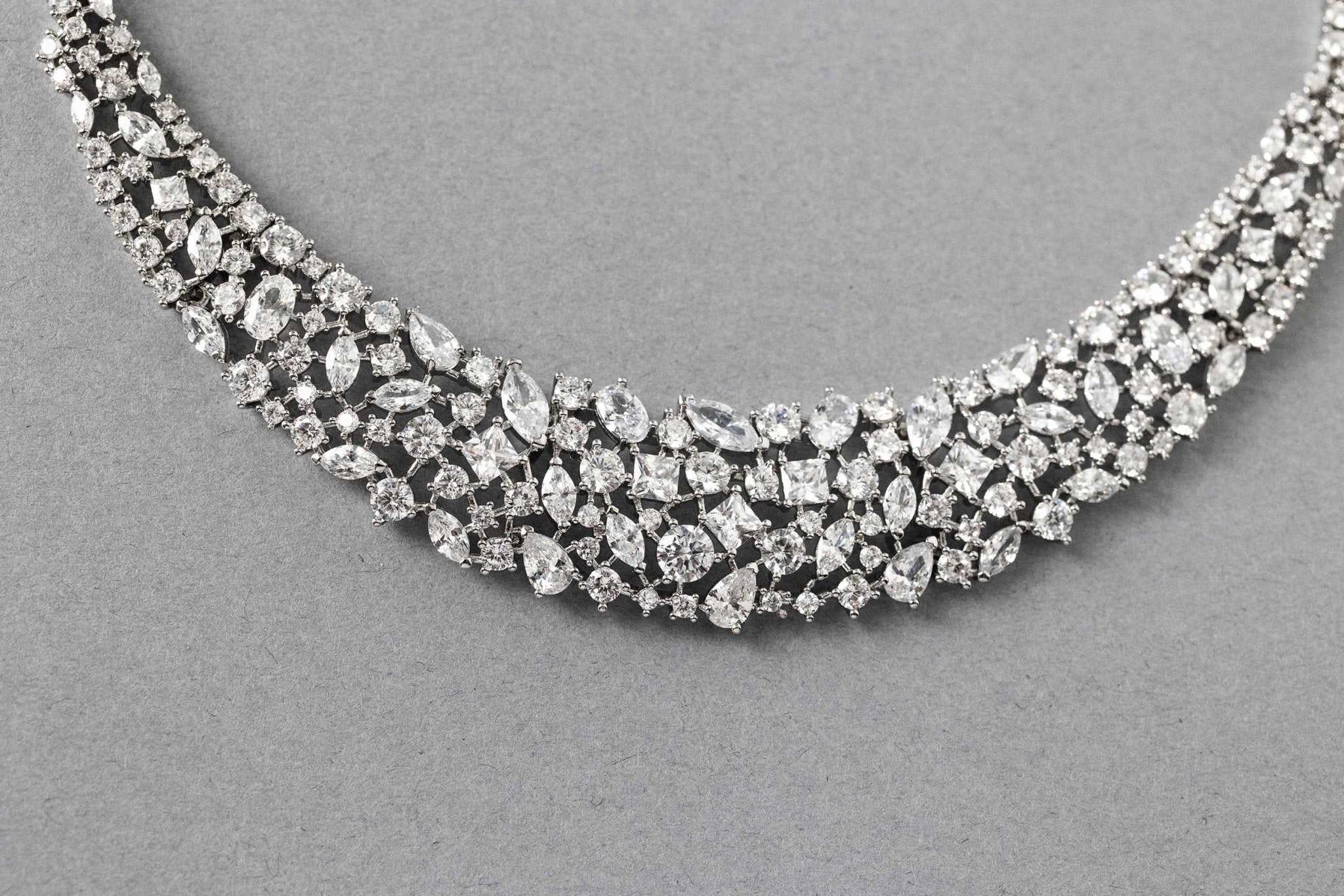 Multi Shape CZ Bib Style Wedding Necklace Set - Necklace Set - Cassandra Lynne