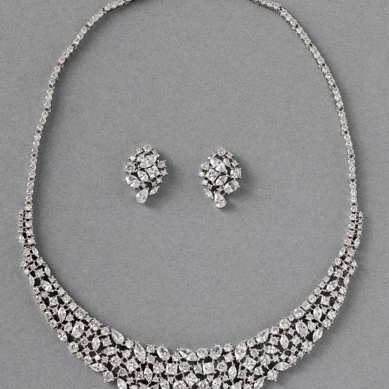 Multi Shape CZ Bib Style Wedding Necklace Set - Necklace Set - Cassandra Lynne