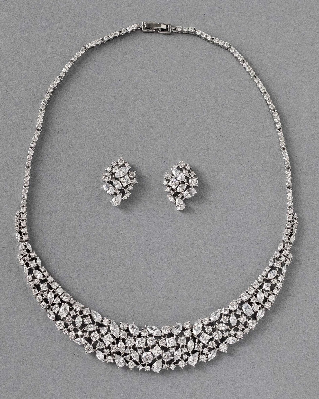 Multi Shape CZ Bib Style Wedding Necklace Set - Necklace Set - Cassandra Lynne