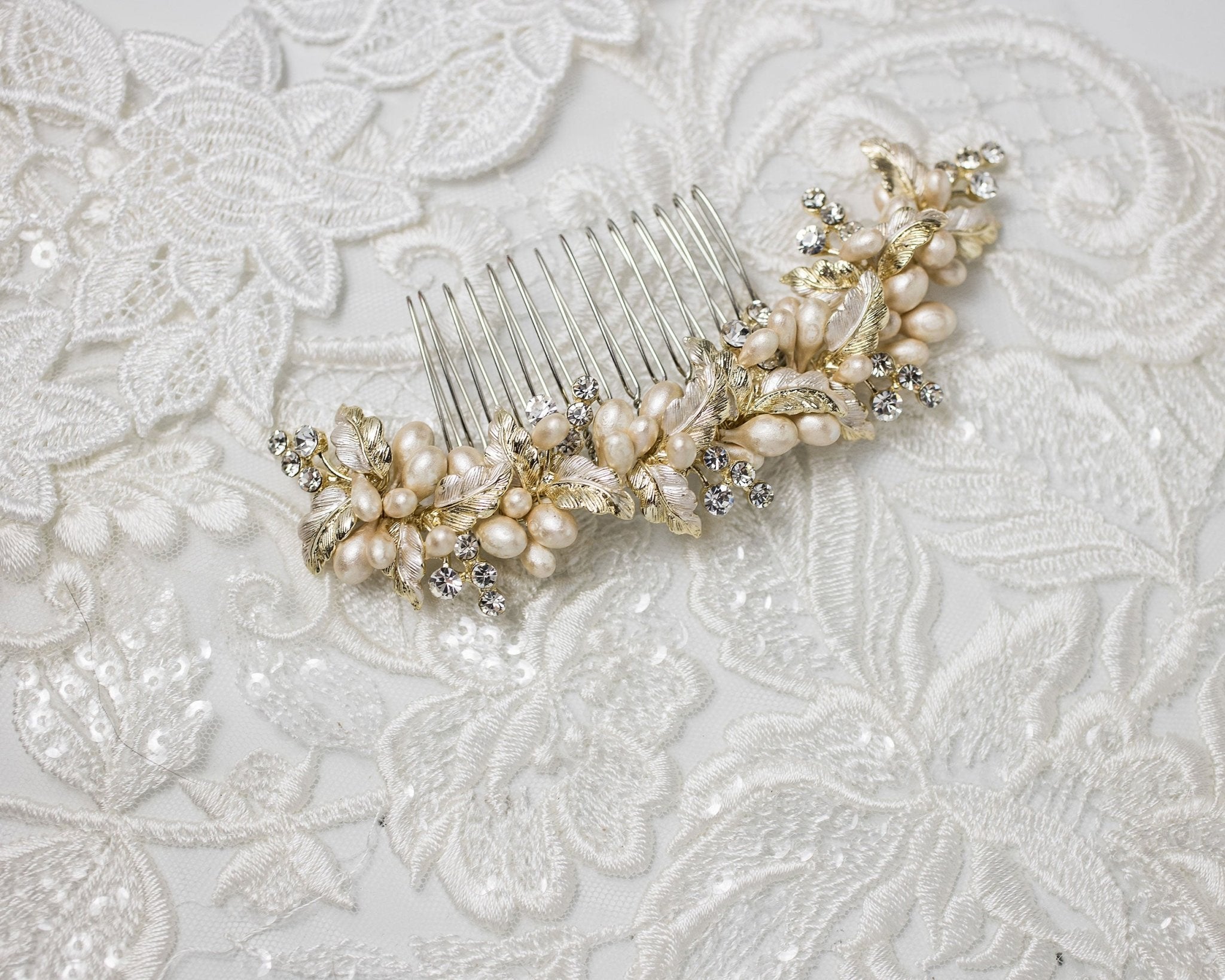 Narrow Gold Wedding Hair Comb - Hair Comb - Cassandra Lynne