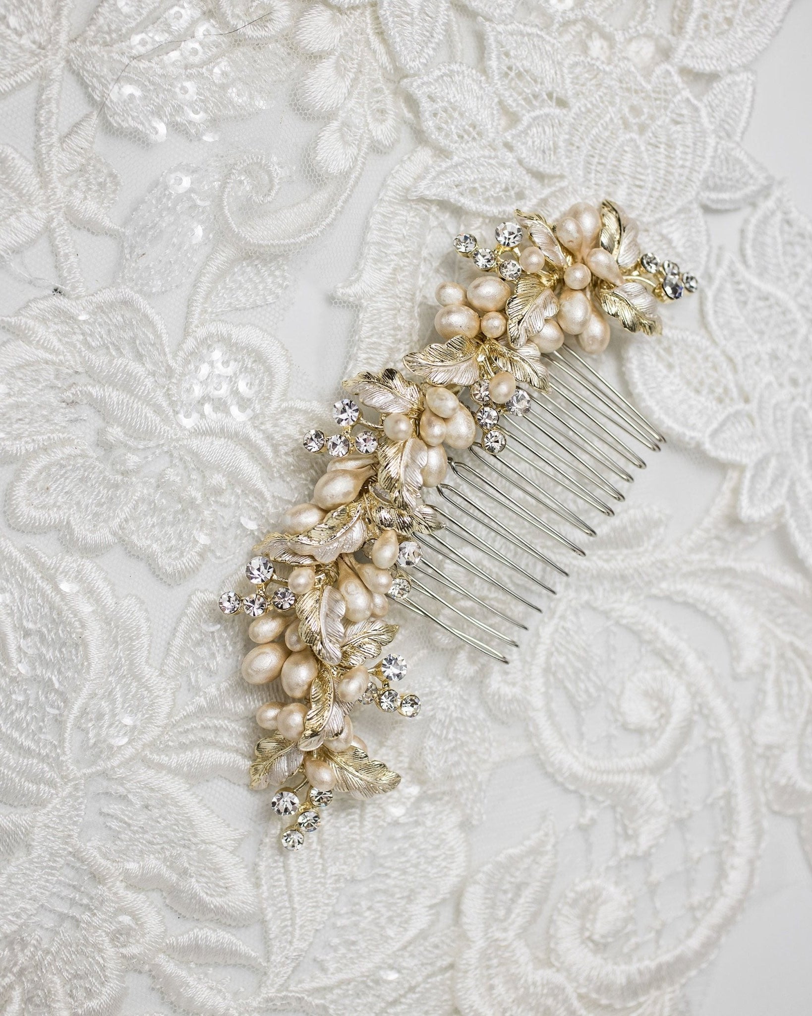 Narrow Gold Wedding Hair Comb - Hair Comb - Cassandra Lynne