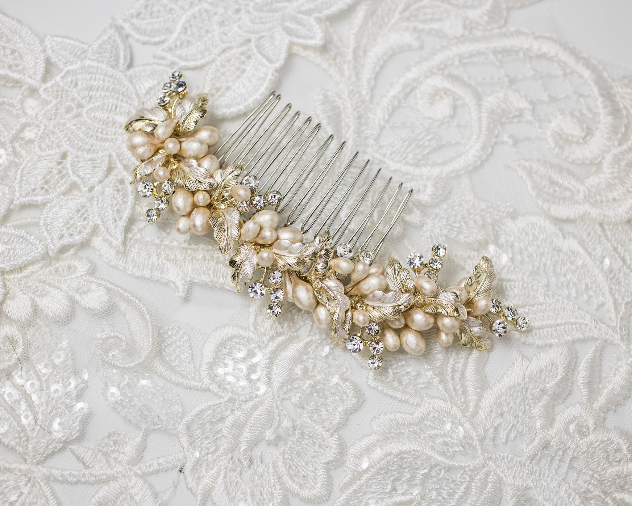 Narrow Gold Wedding Hair Comb - Hair Comb - Cassandra Lynne