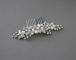 Ivory Pearl and Crystal Leaves Narrow Hair Comb Cassandra Lynne